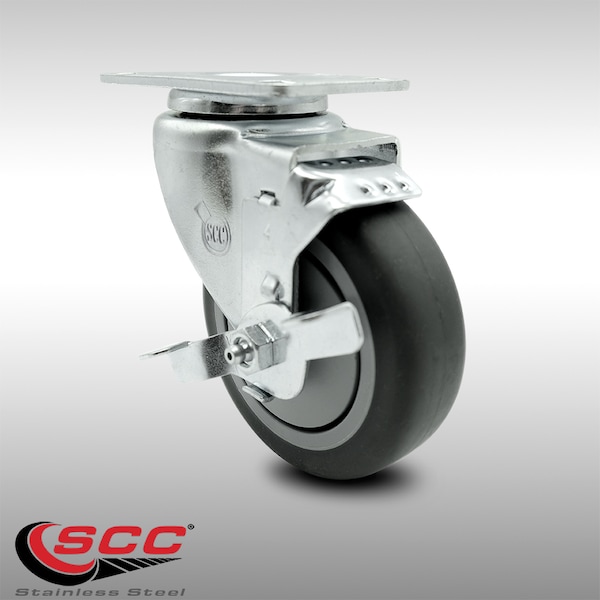4 Inch SS Thermoplastic Rubber Swivel Top Plate Caster with Brake